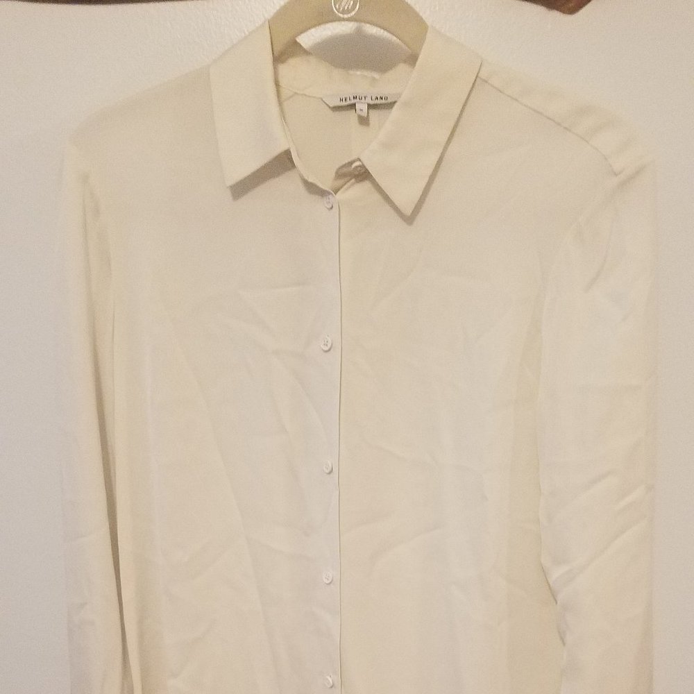 Helmut Lang Cream Silk Blend Long Sleeve Blouse